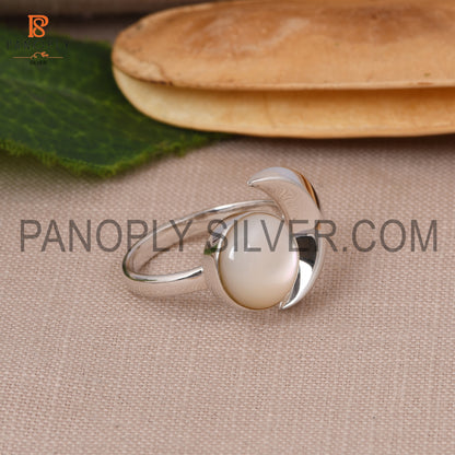 925 Silver Mother Of Pearl Gem Moon & Round Rings