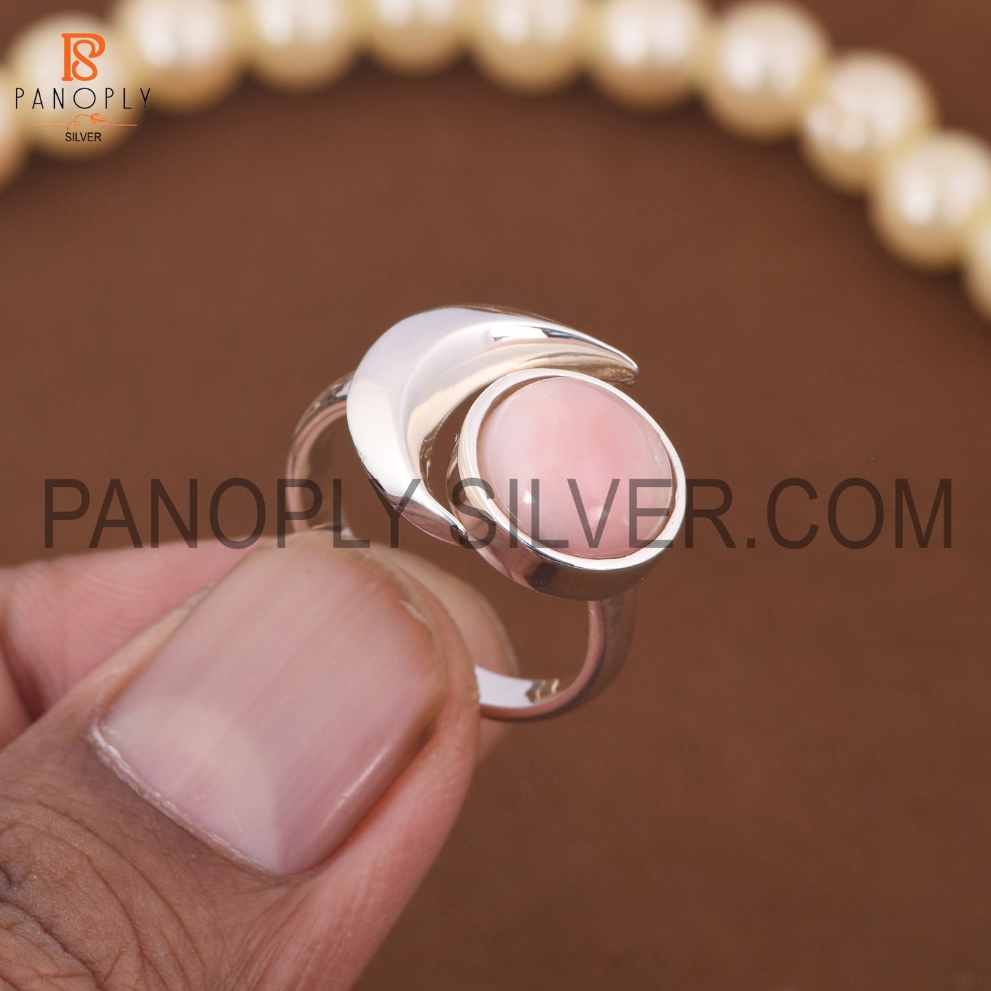 925 Silver Mother Of Pearl Gem Moon & Round Rings