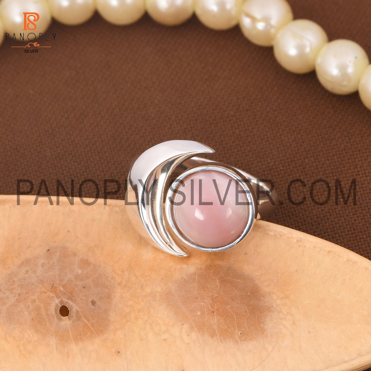 925 Silver Mother Of Pearl Gem Moon & Round Rings