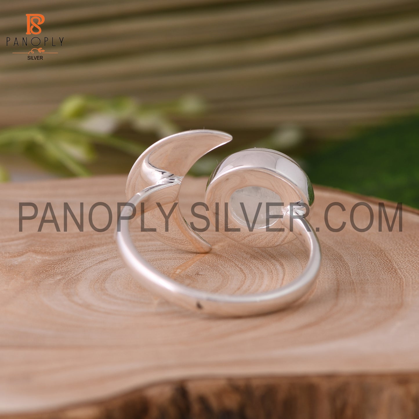 Rainbow Moonstone Half-Moon Shaped 925 Silver Ring
