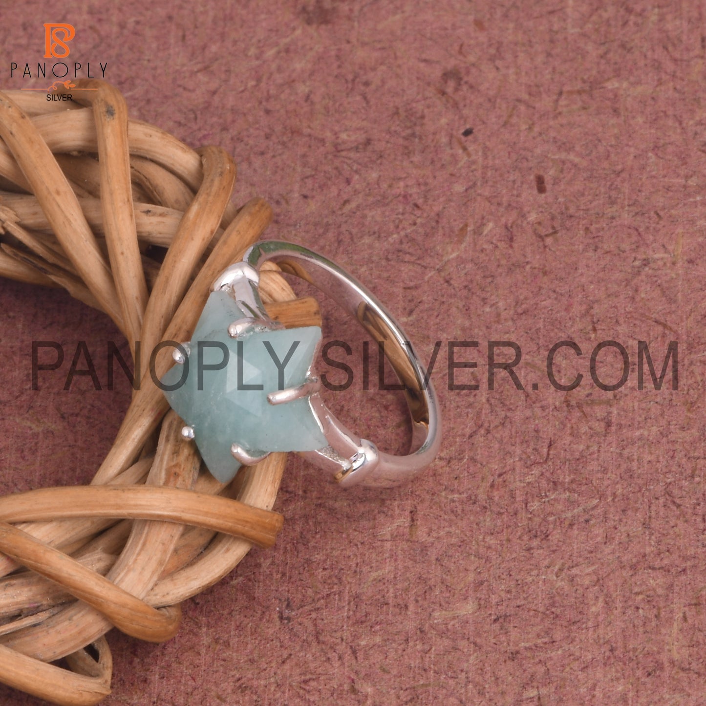 925 Sterling Silver Amazonite Star Shape Split Band Ring