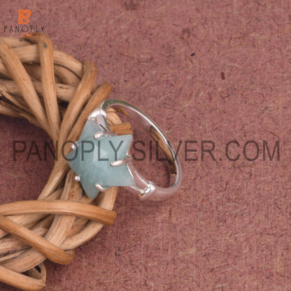 925 Sterling Silver Amazonite Star Shape Split Band Ring