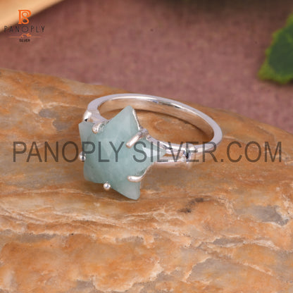 925 Sterling Silver Amazonite Star Shape Split Band Ring