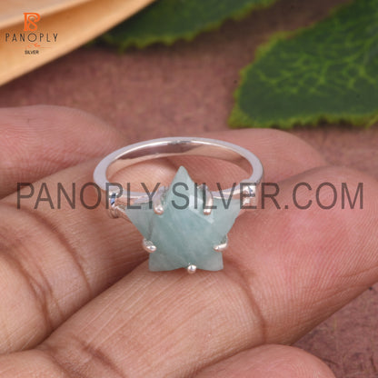 925 Sterling Silver Amazonite Star Shape Split Band Ring