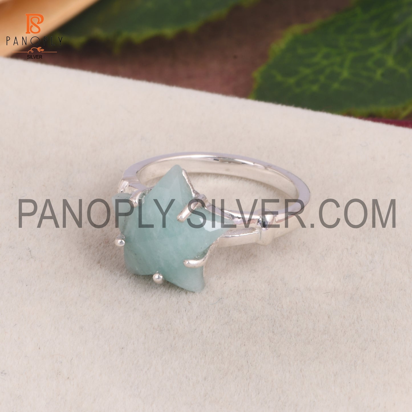 925 Sterling Silver Amazonite Star Shape Split Band Ring