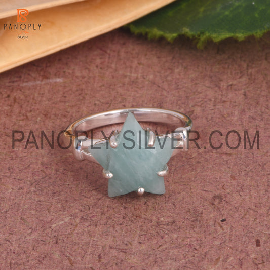 925 Sterling Silver Amazonite Star Shape Split Band Ring