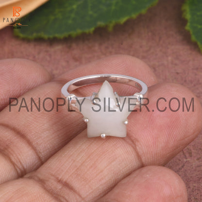 White Moonstone Gemstone 925 Silver Star Split Band Ring