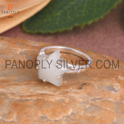 White Moonstone Gemstone 925 Silver Star Split Band Ring