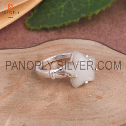 White Moonstone Gemstone 925 Silver Star Split Band Ring