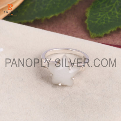 White Moonstone Gemstone 925 Silver Star Split Band Ring