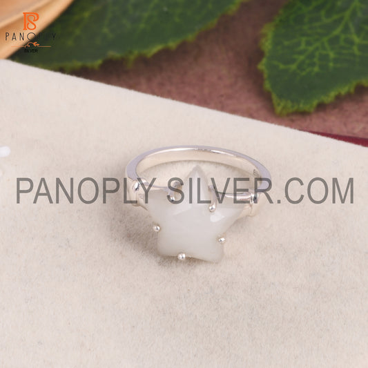 White Moonstone Gemstone 925 Silver Star Split Band Ring