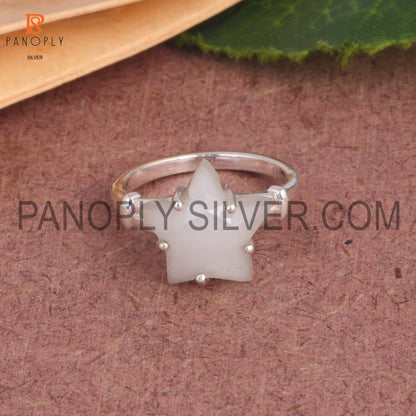 White Moonstone Gemstone 925 Silver Star Split Band Ring