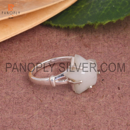 White Moonstone Gemstone 925 Silver Star Split Band Ring