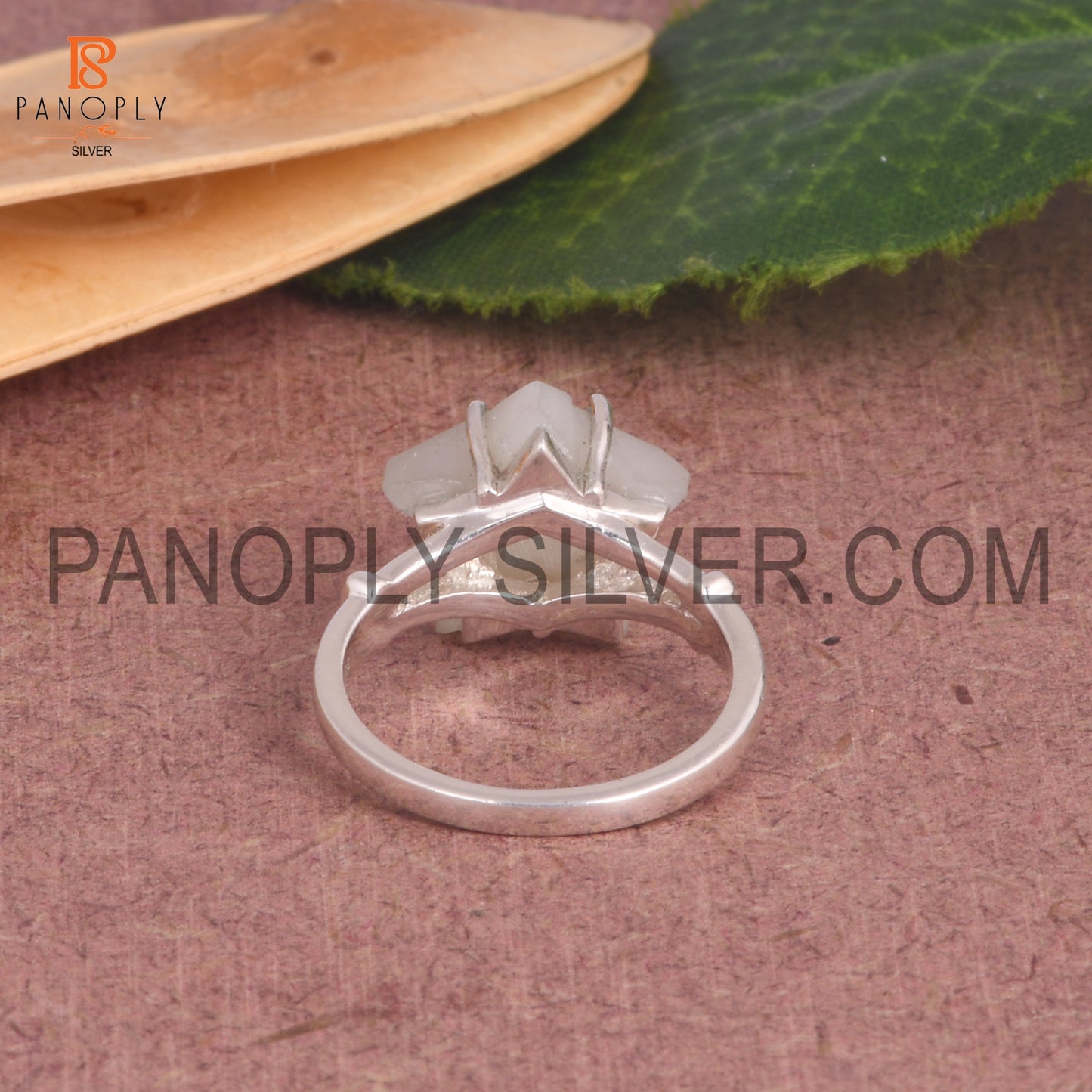 White Moonstone Gemstone 925 Silver Star Split Band Ring