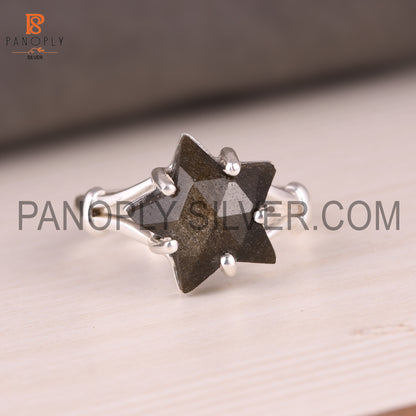 Gold Sheen Obsidian 925 Quality Silver Star Split Band Ring