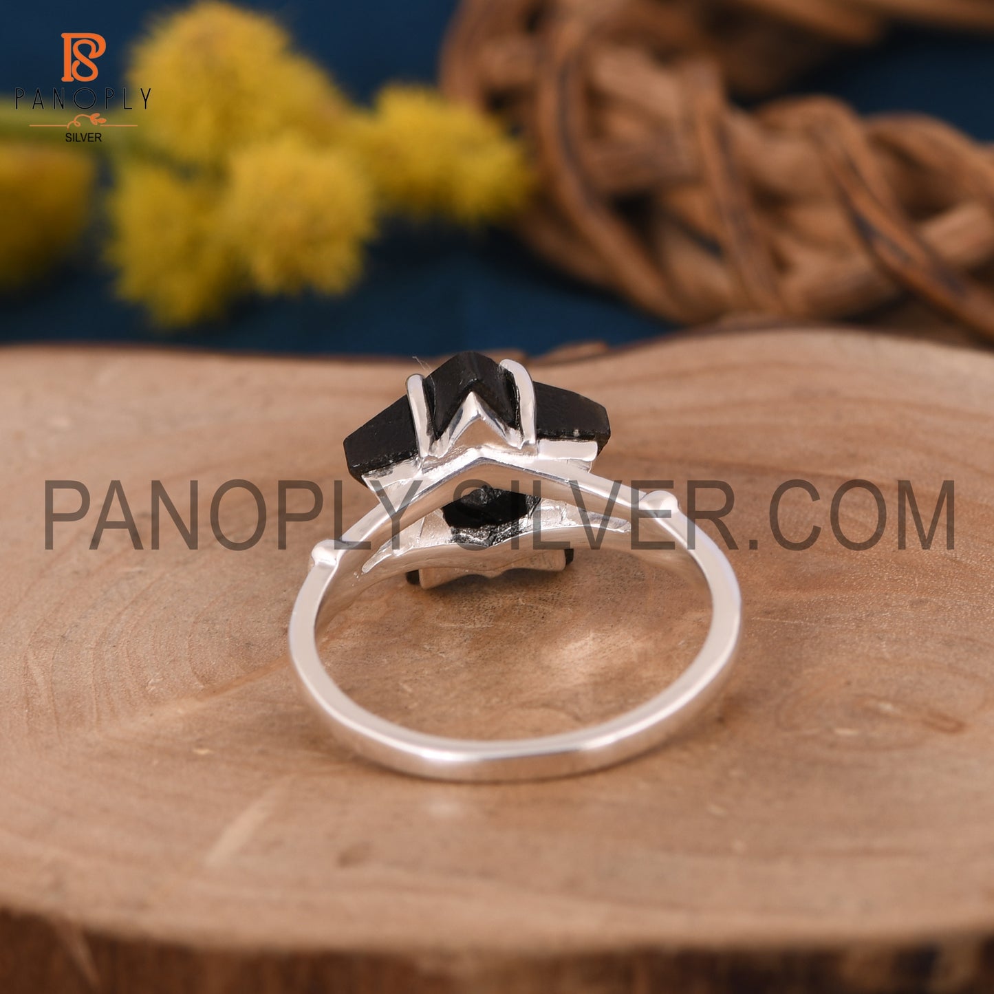 Gold Sheen Obsidian 925 Quality Silver Star Split Band Ring