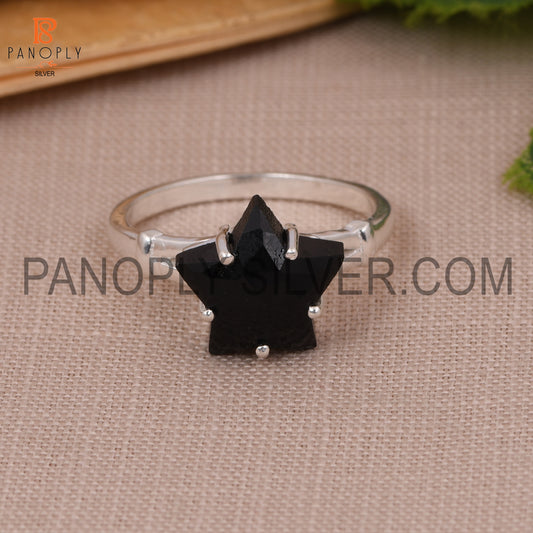 Black Onyx Star 925 Silver Split Band Rings