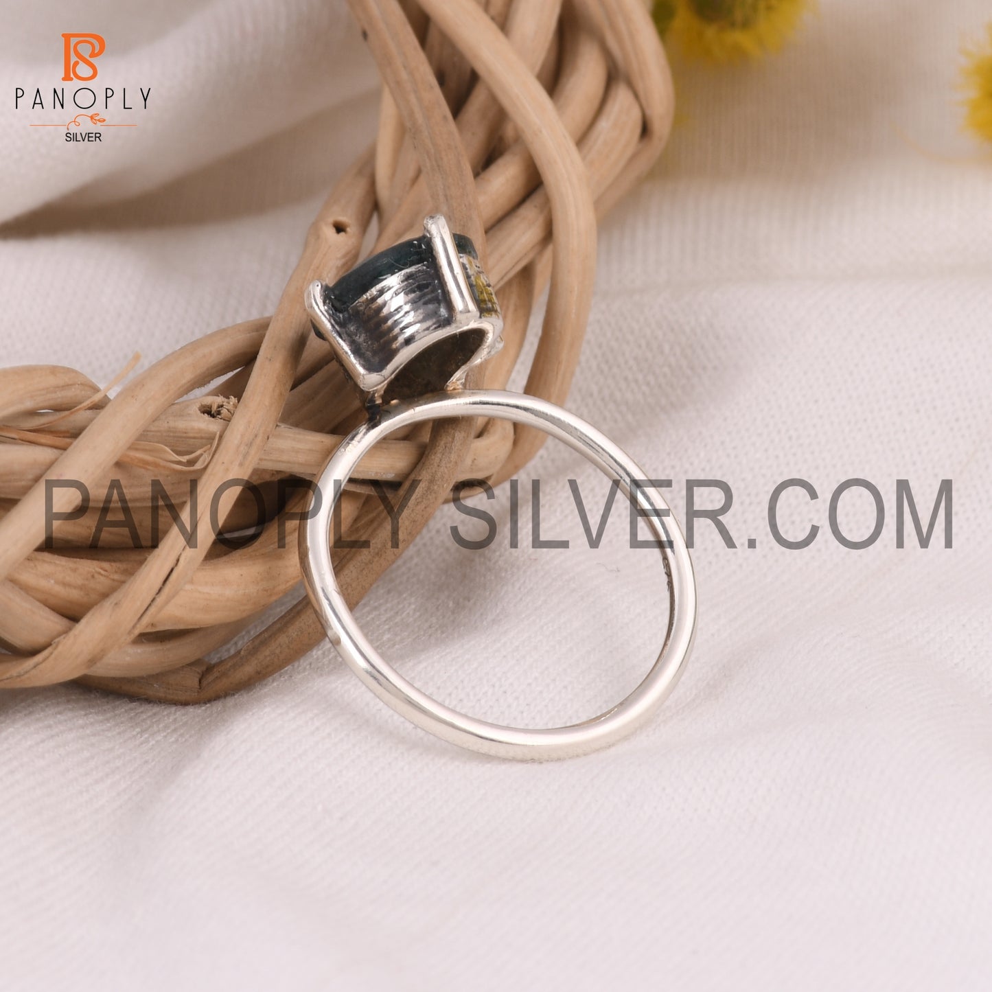 Moss Agate Oval Prong Set Ring For Girls
