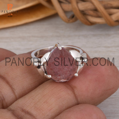 Strawberry Quartz Leaf Band Pear Shape Engagement Ring