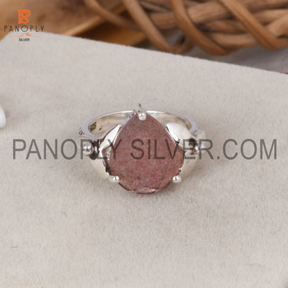 Strawberry Quartz Leaf Band Pear Shape Engagement Ring