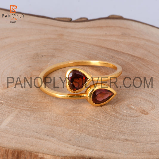 Sterling Silver Gold Ring With Garnet In Heart And Pear Cut