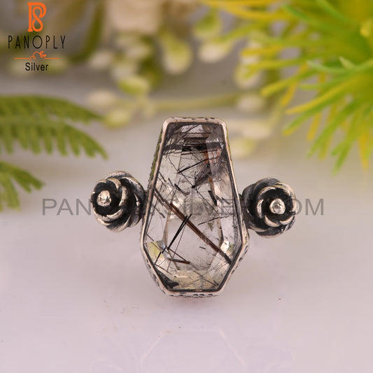 Black Rutile Coffin 925 Sterling Silver Ring