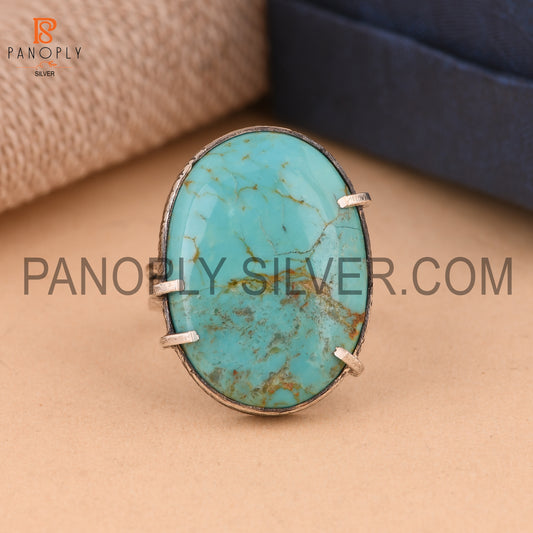 Oxidized Pita Wire Silver Ring With Kingman Turquoise Gemstone