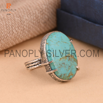 Oxidized Pita Wire Silver Ring With Kingman Turquoise Gemstone