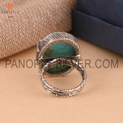 Oxidized Pita Wire Silver Ring With Kingman Turquoise Gemstone