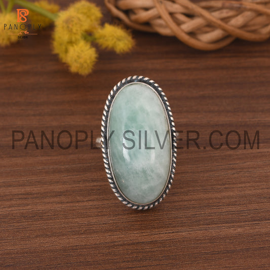 Amazonite Large Gemstone Cross Bur Texture Ring for Grandmother