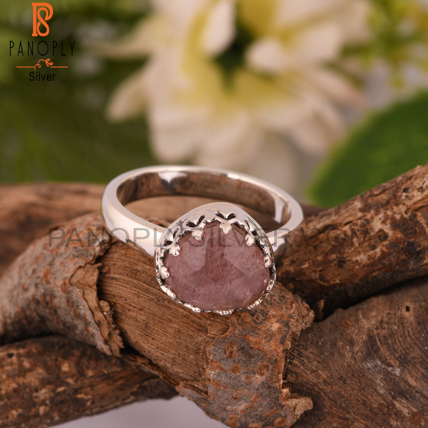 Strawberry Quartz 925 Silver Dainty Ring