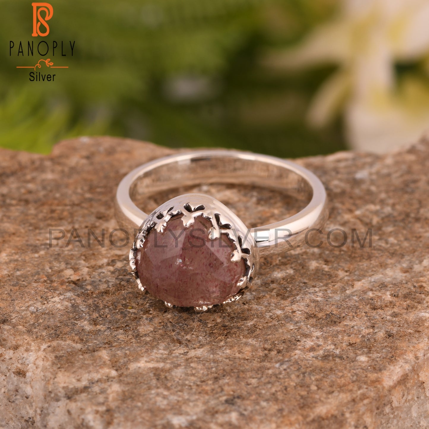 Strawberry Quartz 925 Silver Dainty Ring