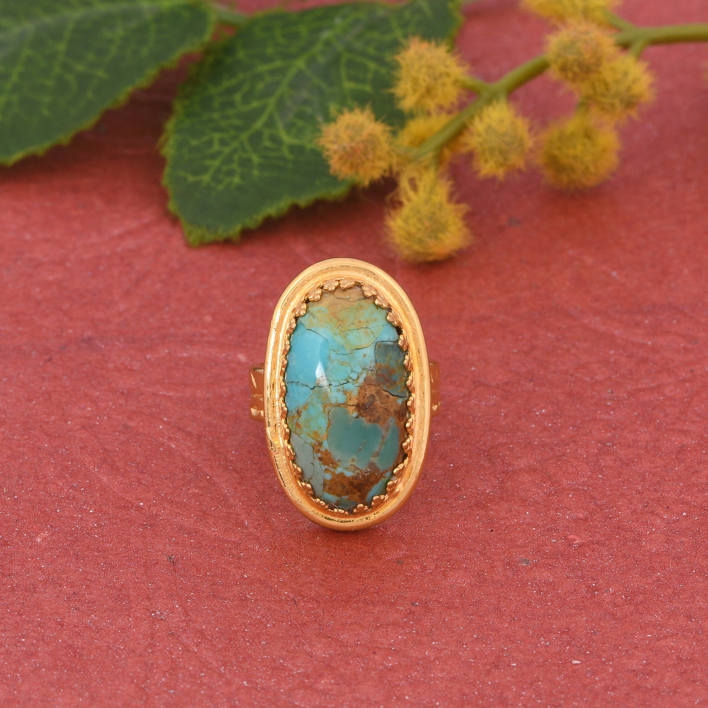 Kingman Turquoise 2.5micron 18k Gold Plated Ring For Mother