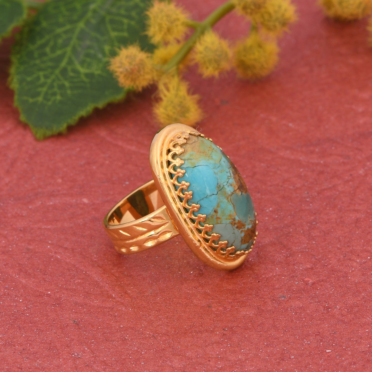 Kingman Turquoise 2.5micron 18k Gold Plated Ring For Mother