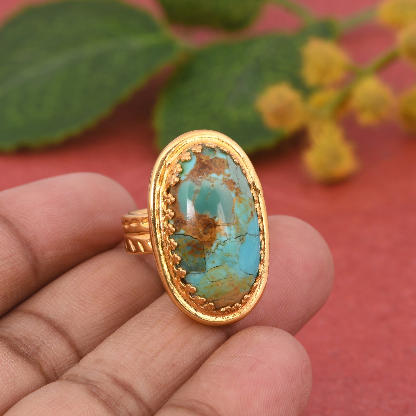 Kingman Turquoise 2.5micron 18k Gold Plated Ring For Mother