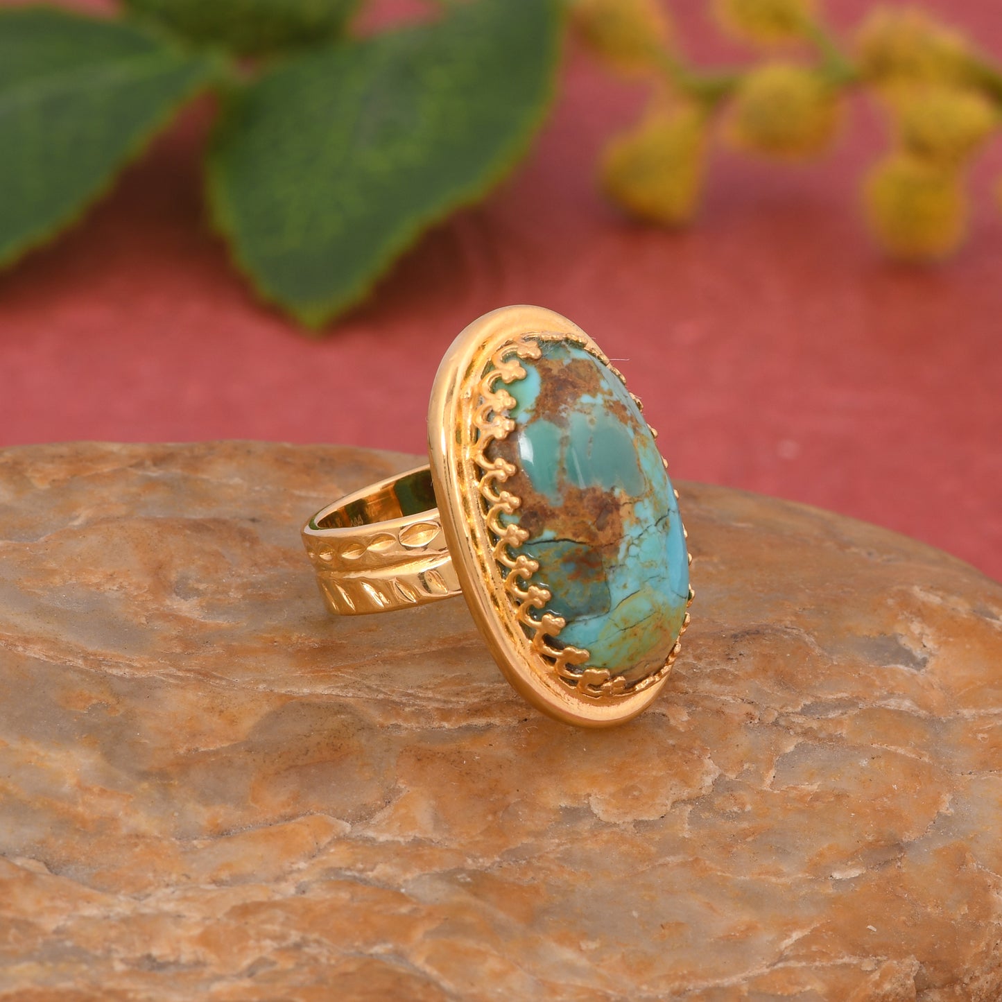 Kingman Turquoise 2.5micron 18k Gold Plated Ring For Mother