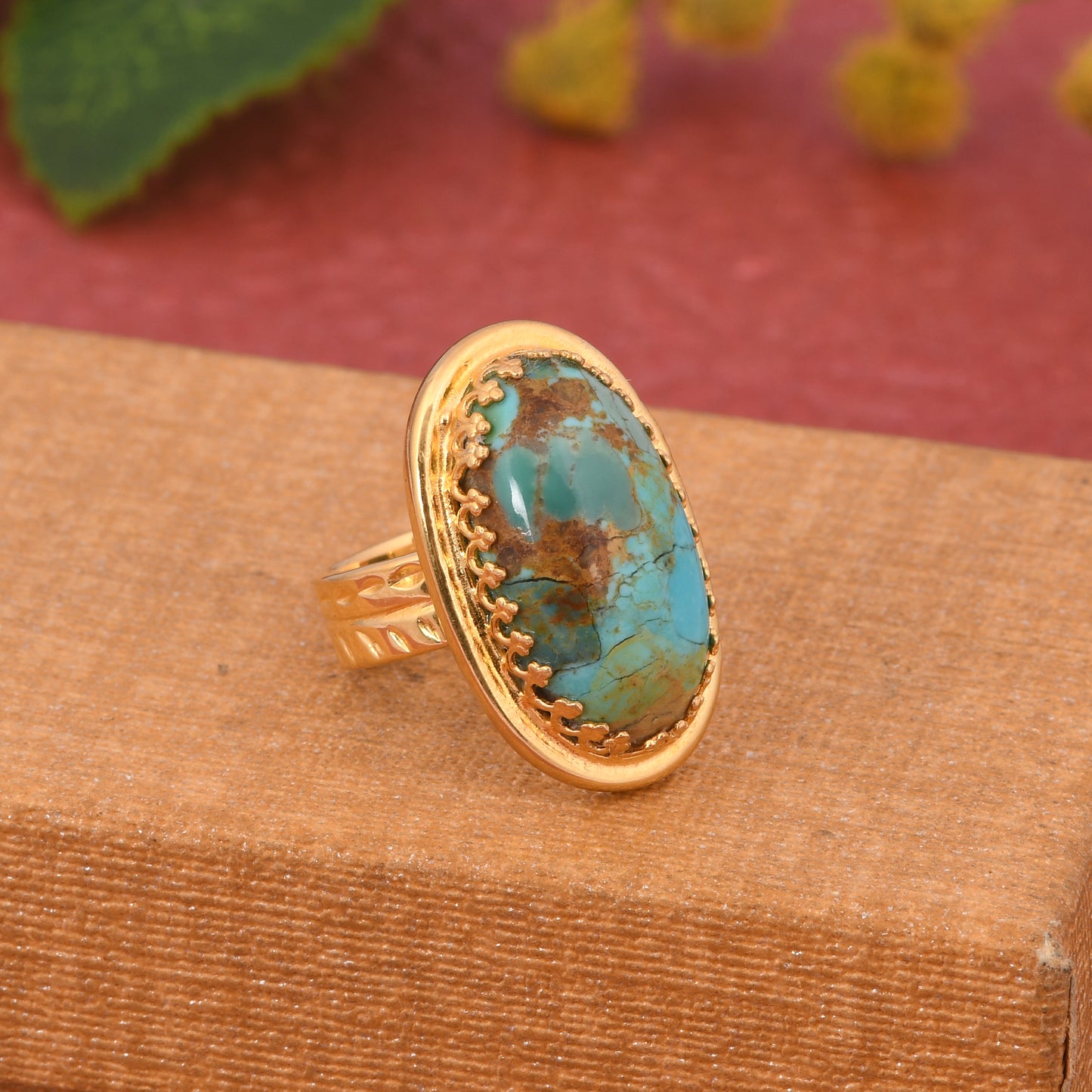 Kingman Turquoise 2.5micron 18k Gold Plated Ring For Mother