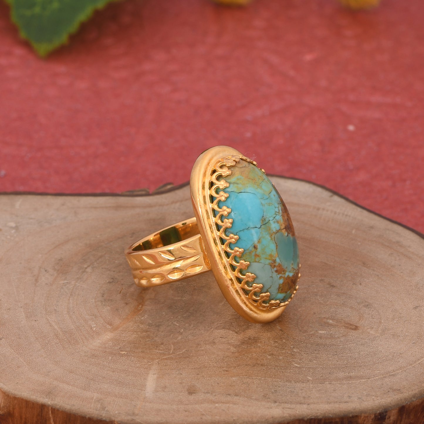 Kingman Turquoise 2.5micron 18k Gold Plated Ring For Mother