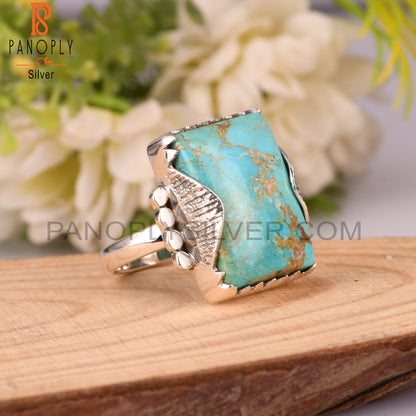 Kingman Turquoise Beguette 925 Sterling Silver Ring For Men