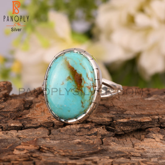 Kingman Turquoise Oval 925 Sterling Silver Ring Gift For Father