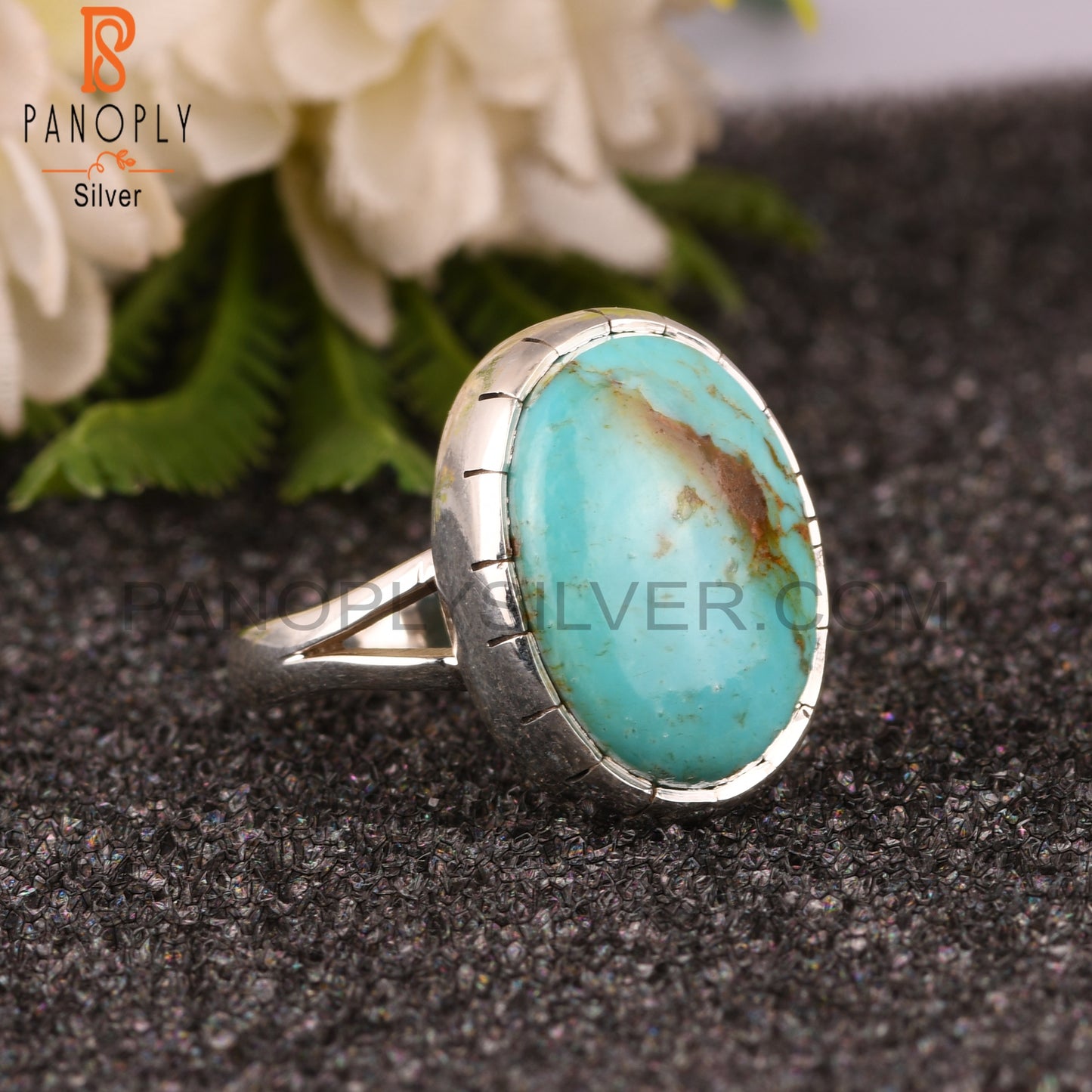 Kingman Turquoise Oval 925 Sterling Silver Ring Gift For Father