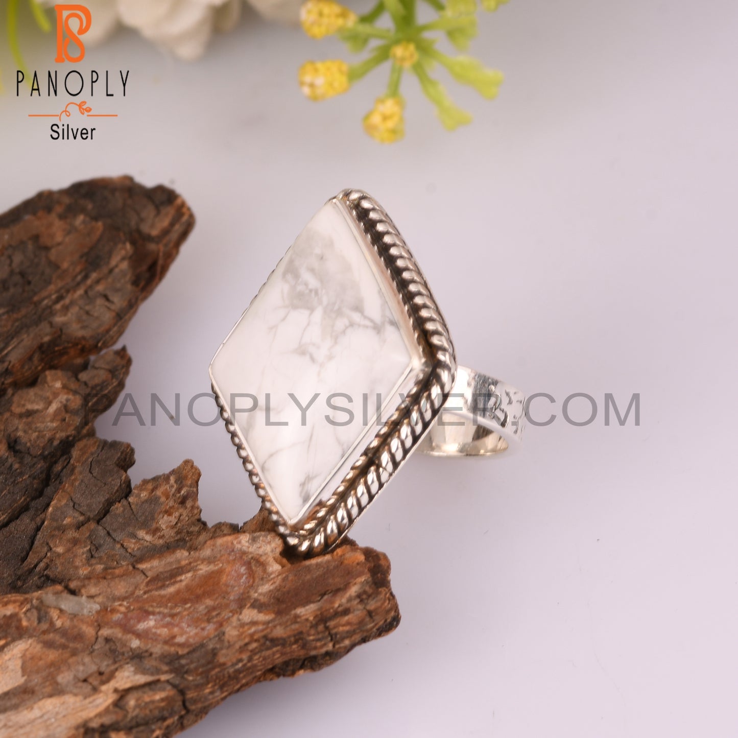 Howlite Daimond Vintage 925 Sterling Silver Ring