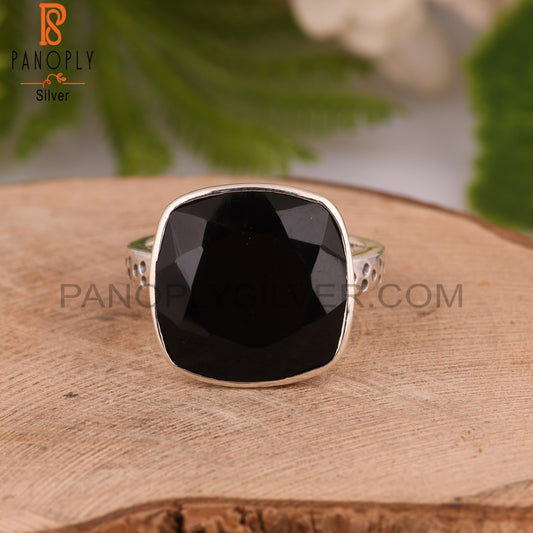 Black Onyx Cushion 925 Sterling Silver Men Ring