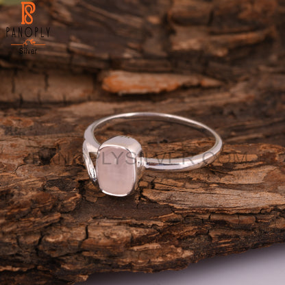 Rose Quartz Ocatgon 925 Sterling Silver Pink Ring