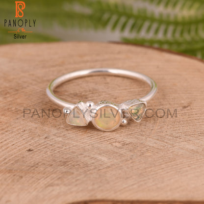 Ethiopion Opal 925 Sterling Silver 3 Stone Ring