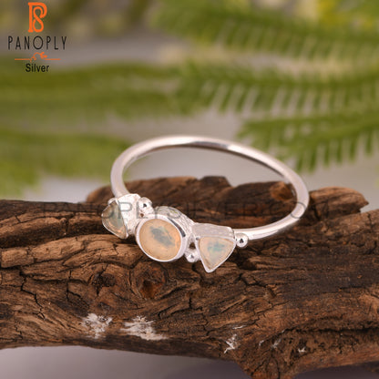 Ethiopion Opal 925 Sterling Silver 3 Stone Ring