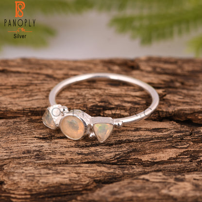 Ethiopion Opal 925 Sterling Silver 3 Stone Ring