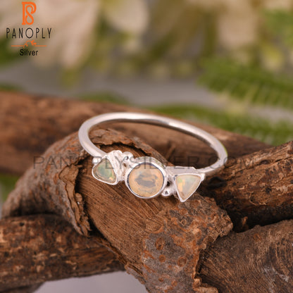Ethiopion Opal 925 Sterling Silver 3 Stone Ring