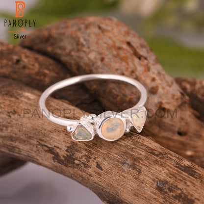 Ethiopion Opal 925 Sterling Silver 3 Stone Ring