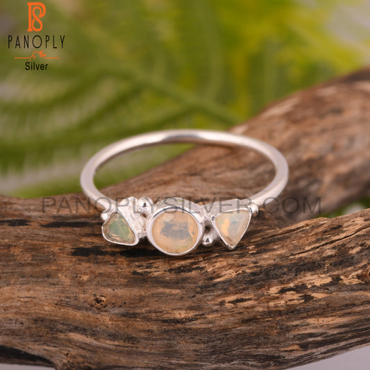 Ethiopion Opal 925 Sterling Silver 3 Stone Ring